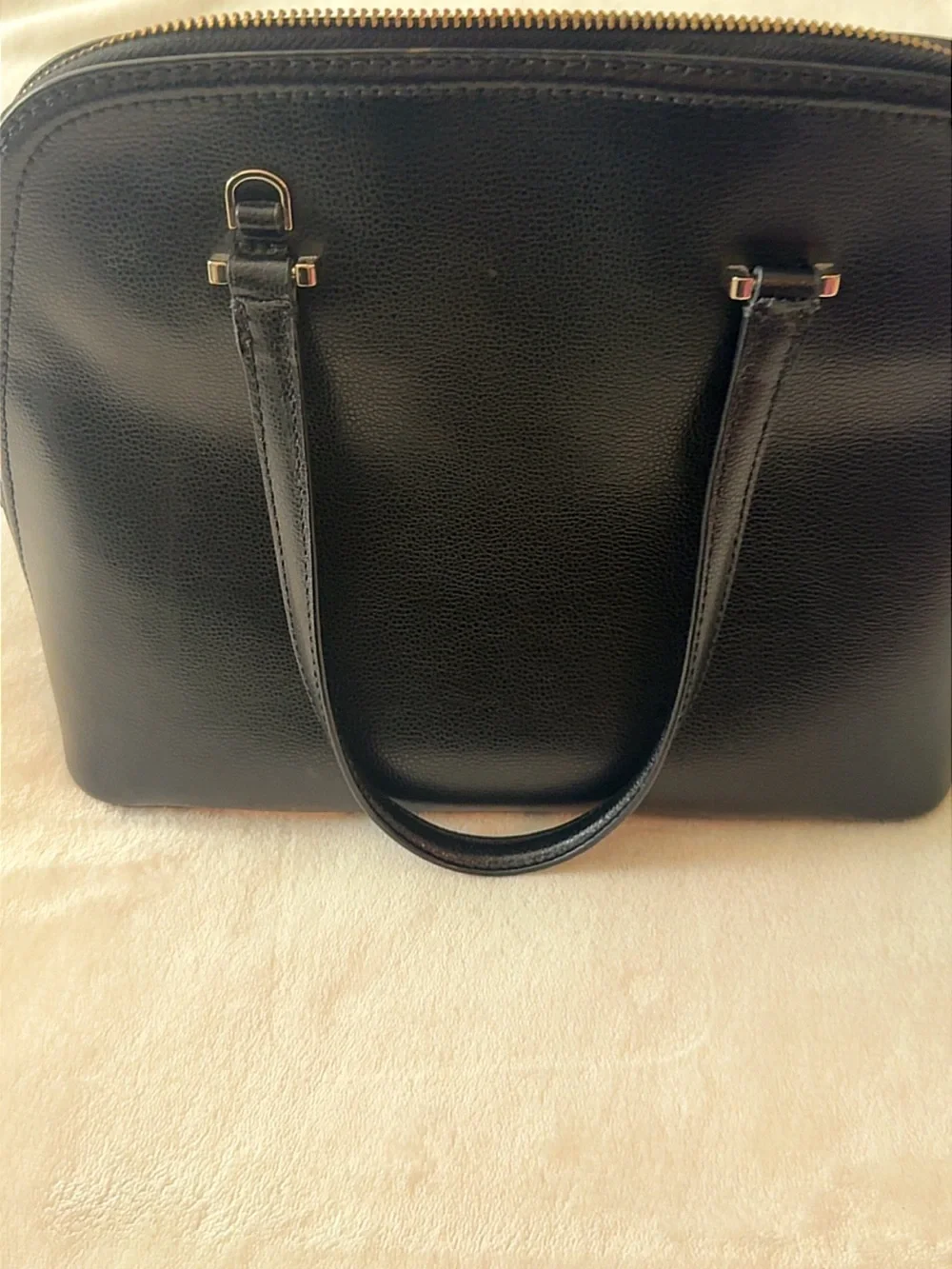 kate spade black leather dome tote with gold-tone accents